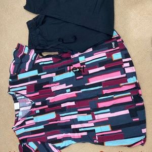 Used Greys Anatomy scrubs top XS, red panda XSP bottoms